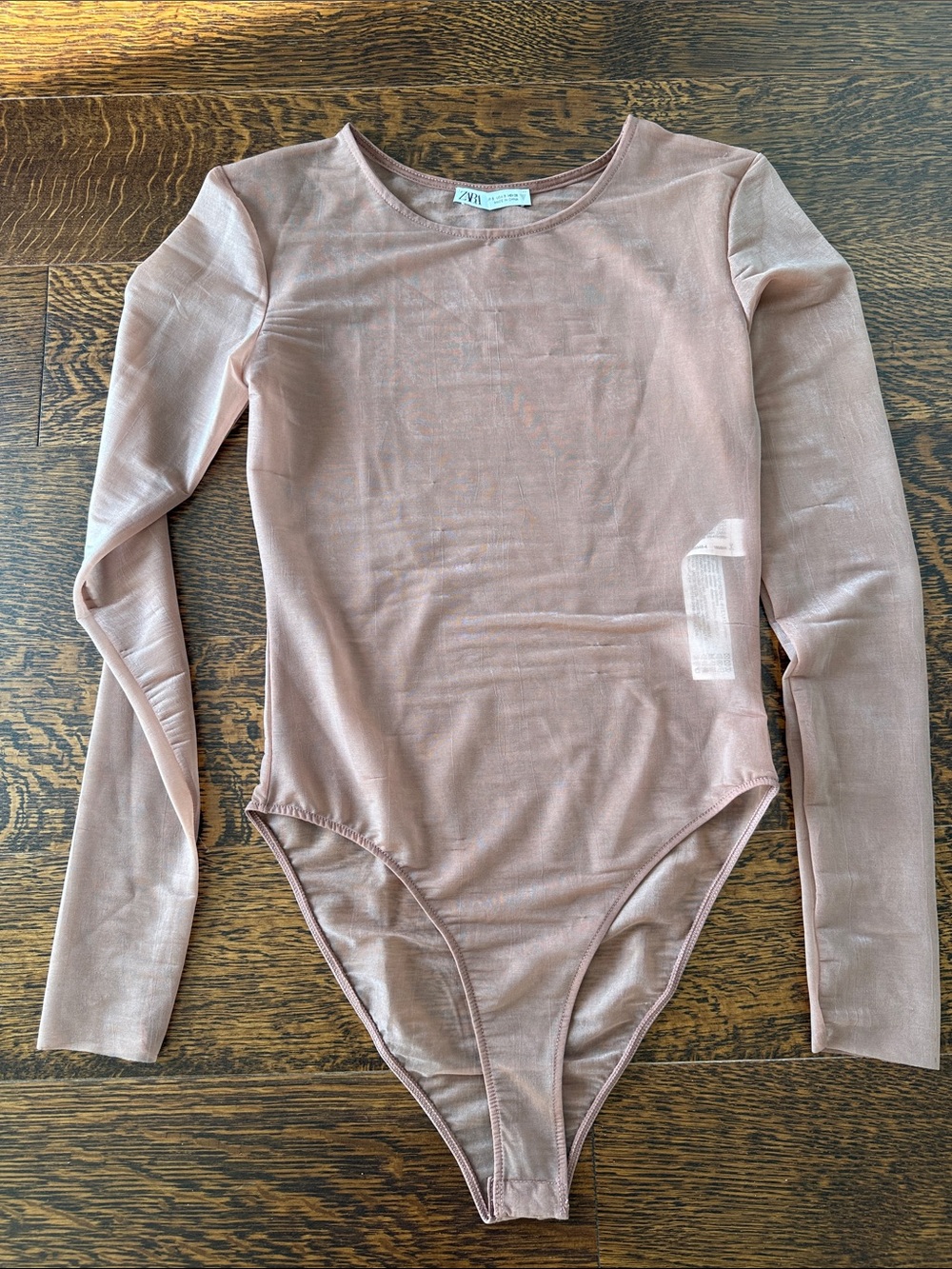 Zara women' Long Sleeve Mesh Bodysuit — Dusty Rose